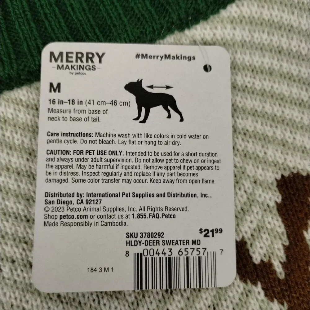 Merry Makings Festive Holiday Reindeer Sweater for Dogs Medium